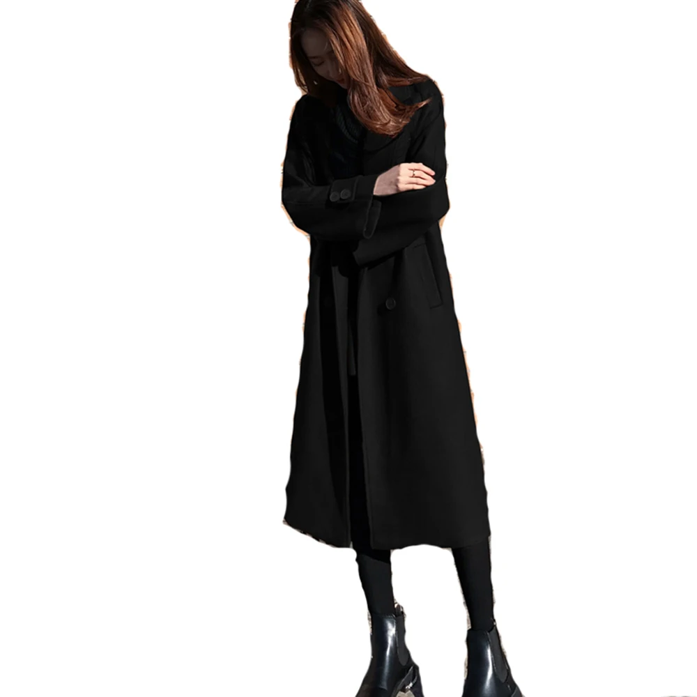 Пальто женское Шерстяное в стиле Харадзюку тренчкот Корейском пальто большого