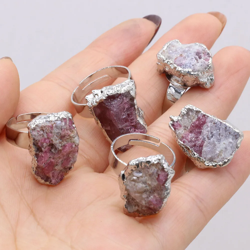 

Natural Druzy Stone Rings Irregular Open Finger Rings Plating Silver Adjustable for Women Party Wedding Jewelry 12x18-13x20mm