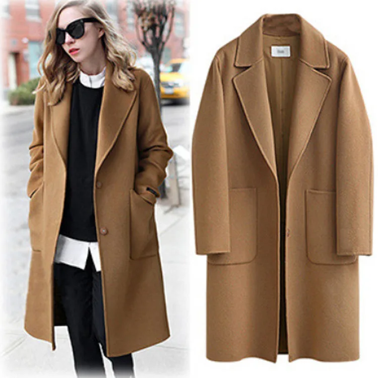 

Зимняя элегантная женская шерстяная куртка, повседневное длинное шерстяное пальто с длинным рукавом, Женская шерстяная куртка, длинное пал...