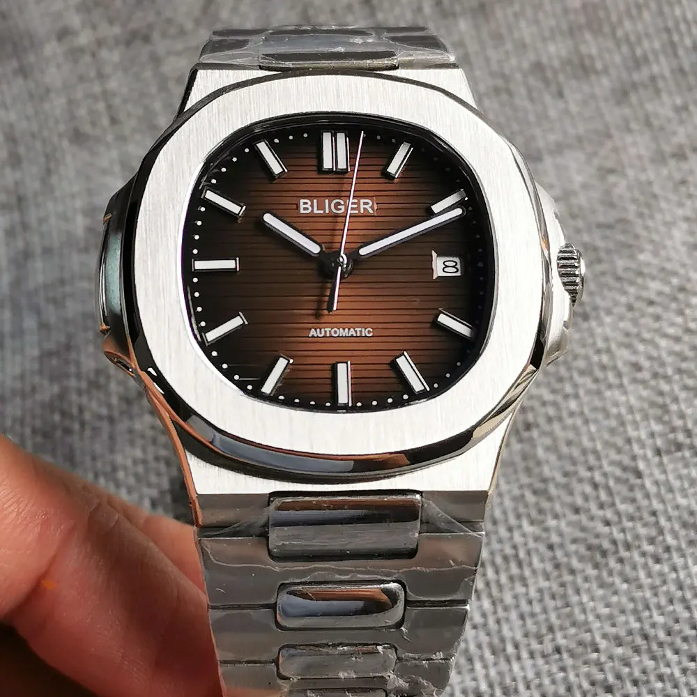 

BLIGER Dress Square 40mm Mechanical Men Watch Sapphire Glass 21 Jewels MIYOTA 8215 Movement Steel Band Screwdown Crown