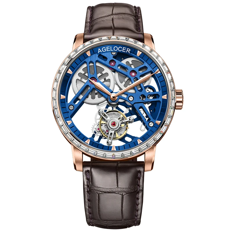 AGELOCER швейцарские Tourbillon часы для мужчин сапфировый синий Скелет циферблат лучший бренд класса люкс механические ручной ветер для мужчин s Tourbillon часы
