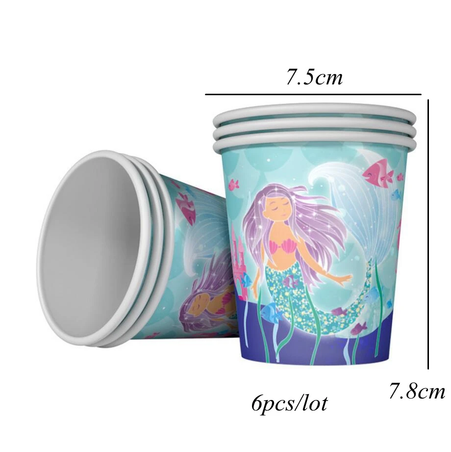6pcs cups Серия "Русалка" одноразовый набор посуды, украшение стола, бумажные соломинки/чашки/тарелки, подарок для детей на свадьбу/День рождения/вечерние принадлежности - Цвет: 6pcs cups