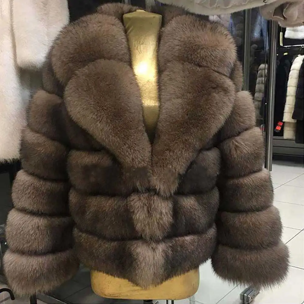 style 1 Новинка, пальто из натурального Лисьего меха, зимняя шуба из натурального Лисьего меха, Толстая теплая женская короткая куртка соболя светло-коричневого цвета, пальто из лисьего меха - Цвет: style 1