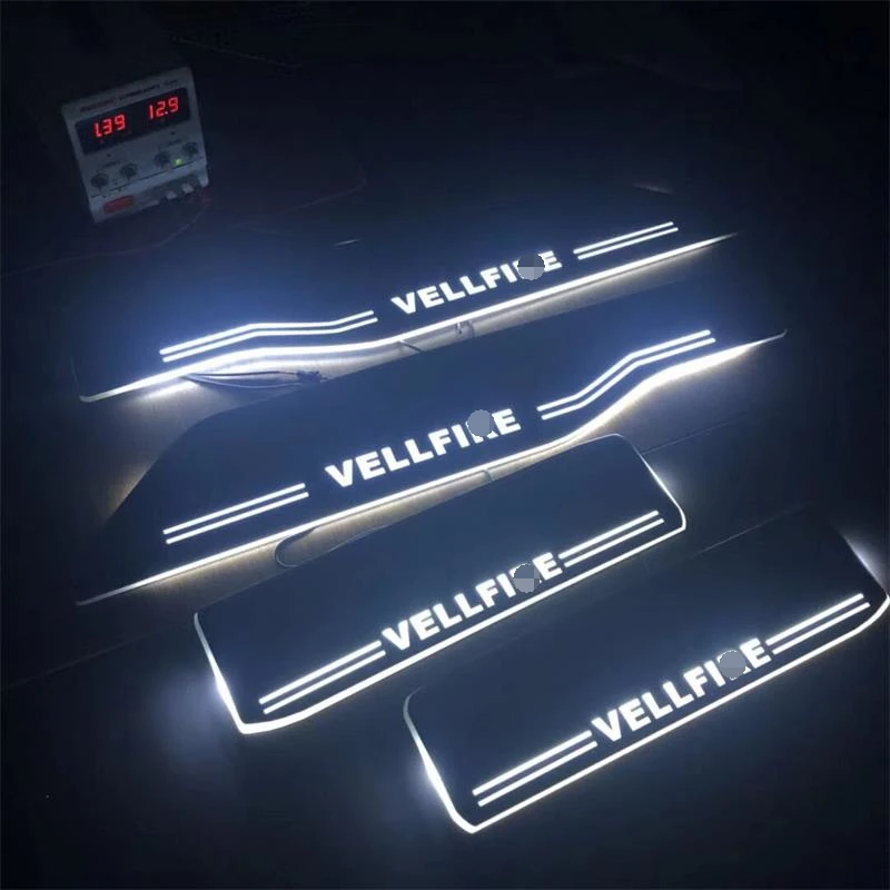 

LED DOOR SILL PLATE LIGHTS moving door scuff Nerf Bar Running Boards entry guards cover for VELLFIRE ALPHARD 2010-2014 2015-2017