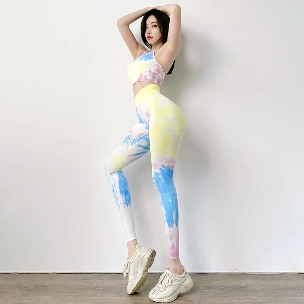

SUKE Women's Printed Stretch Sportswear 2-piece Seamless Hip-lifting Stretch Fitness Sports Yoga Suit
