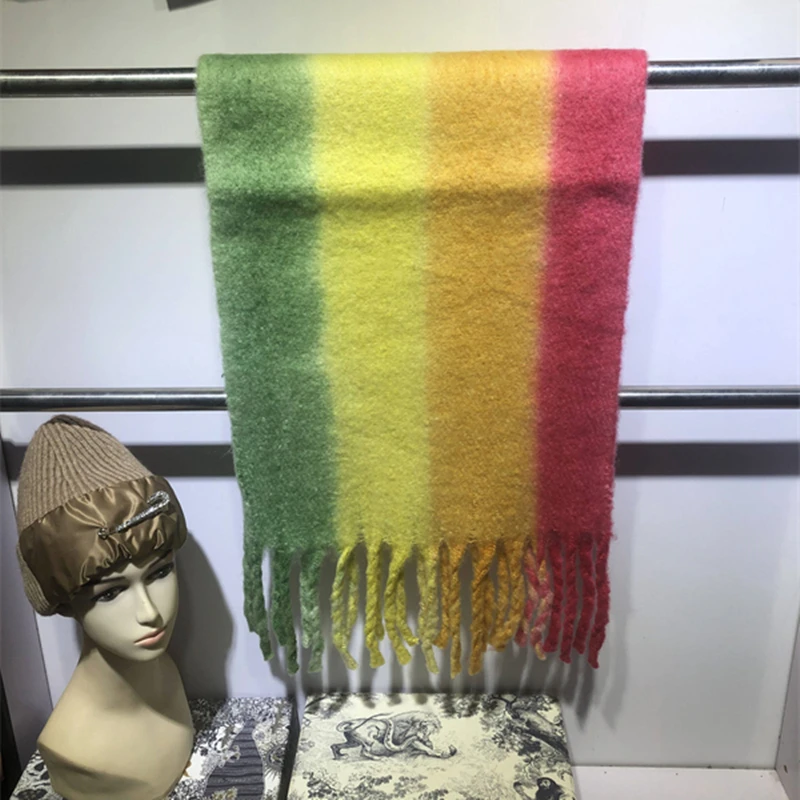 

Зимний новый скандинавский модный роскошный Радужный утолщенный кашемировый теплый женский шарф шаль для мужчин унисекс