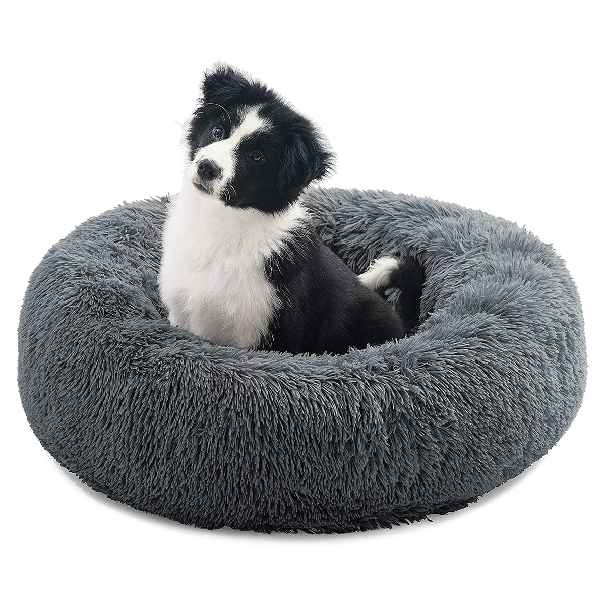 

CenKinfo Round Plush Cat Dog Bed Ultra Soft Dog and Cat Cushion Bed Shaggy Fluffy Round Cuddler Machine Washable Non-Slip Bottom