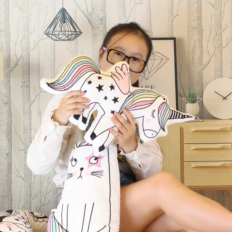 

Красочная кукла Единорог Мягкие игрушки животных Морская лошадь кошка плюшевая кукла-подушка детская комната фото украшение для девочек