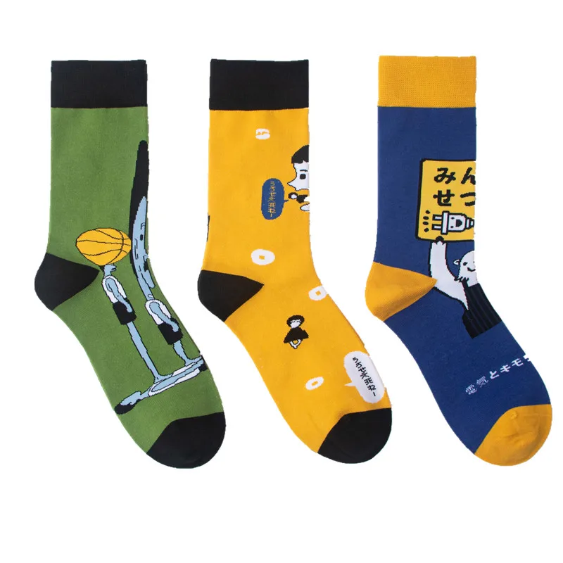 

Lovers socks 3 pcs quality Neutral pair thin Japanese cartoon gothic cartoon style cotton man stink prevention hosiery seamless