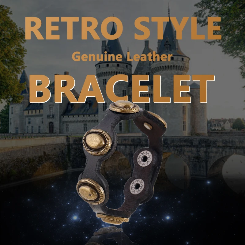 Мужской и женский браслет из воловьей кожи с заклепками металлический ремешок