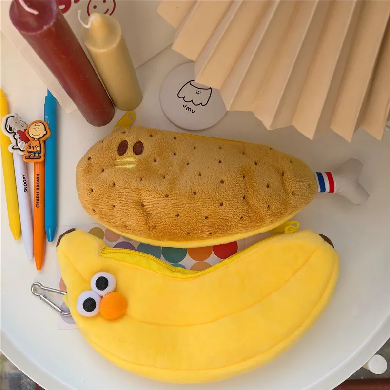 

Korea ins cosmetic bag cute girl heart funny chicken leg plush pencil case female simple student large-capacity storage bag
