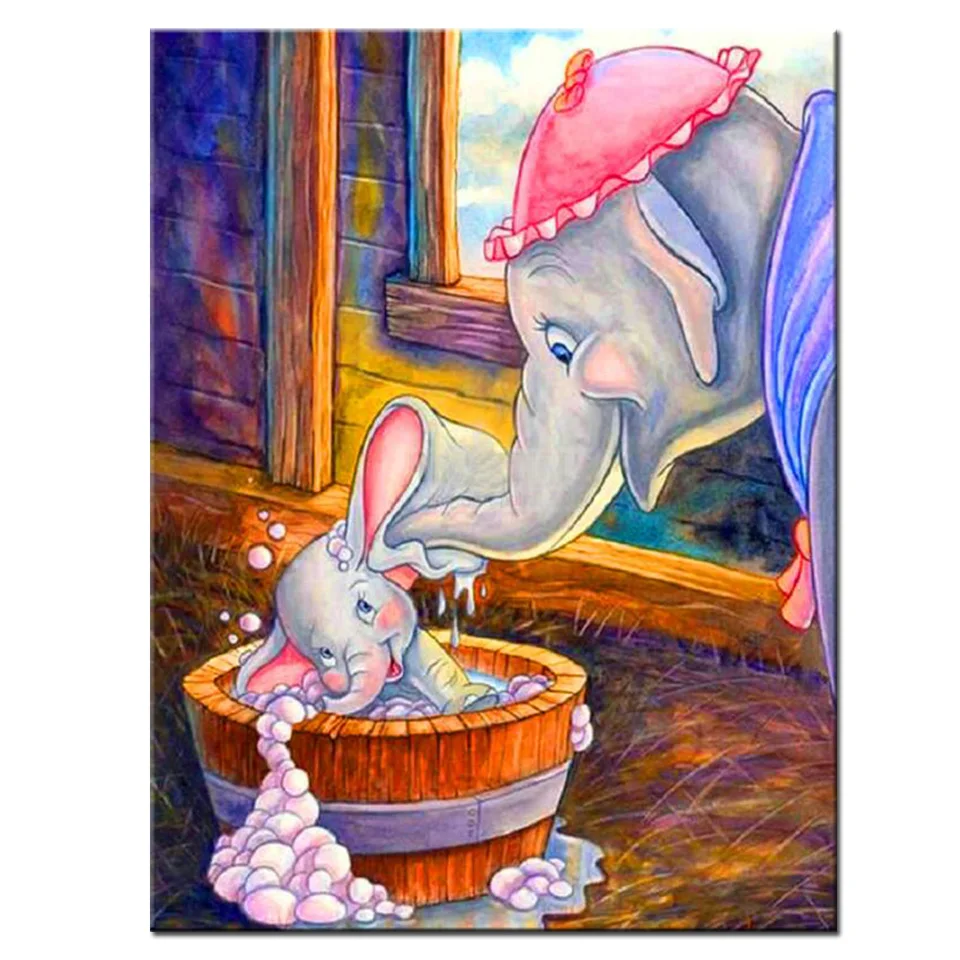 Elephant MoM & Cub diy diamond painting Cartoon diamond embroidery full Square round drill mosaic Diamond Children Gift B102