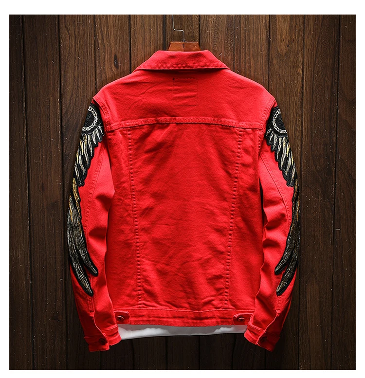 Мужская модная джинсовая куртка с крыльями Облегающая без подкладки черная