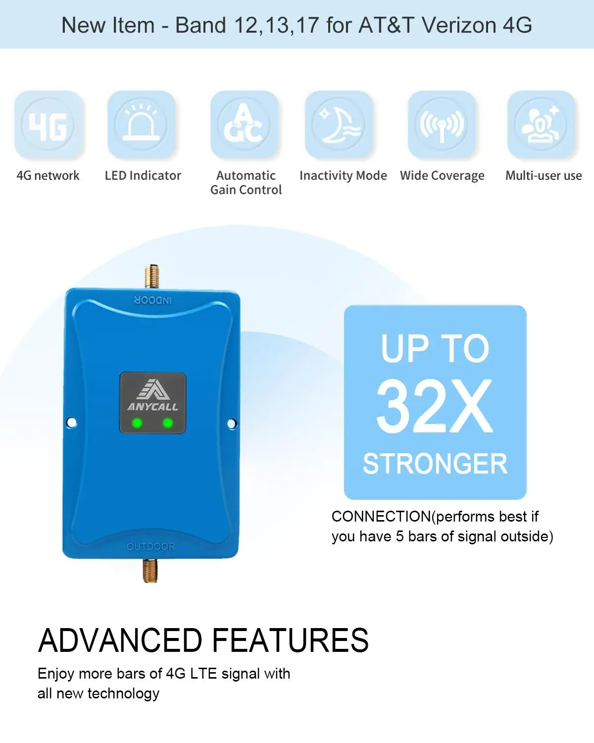 Фото Усилитель сотового сигнала 3G 4G LTE AT&T Verizon, 700 МГц, 12/МГц №2