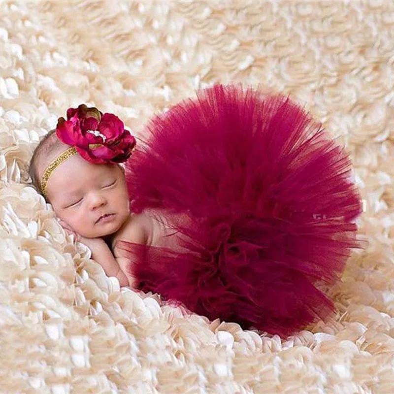 

Baby Girl Tutu Skirt and Flower Headband Set Newborn Photography Props Tulle skirt Baby Birthday Gift Clothes 0-9M 4 Colors