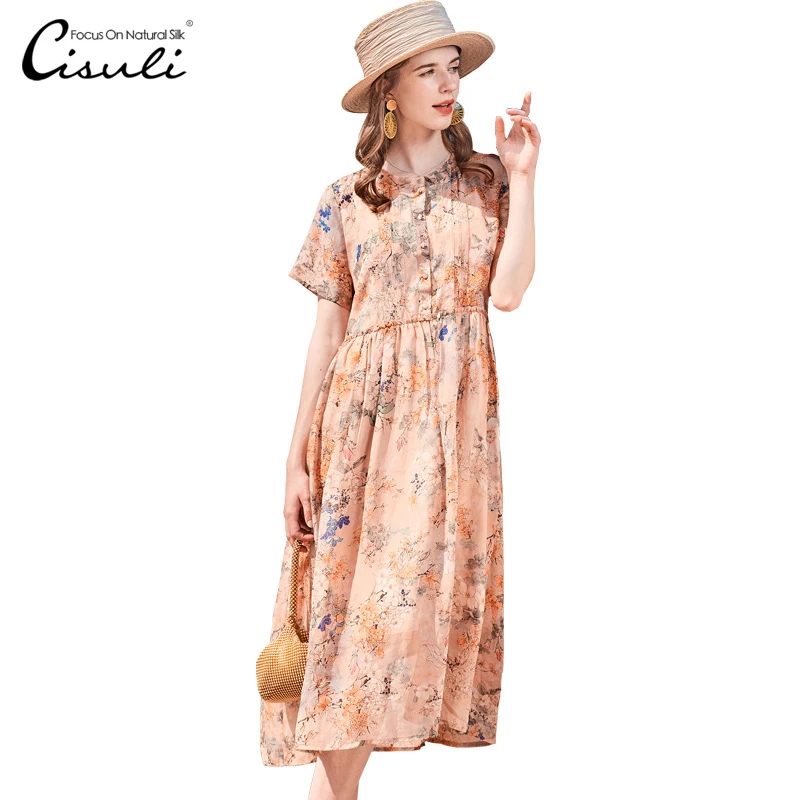 

CASUAL silk ladies dress holiday dress