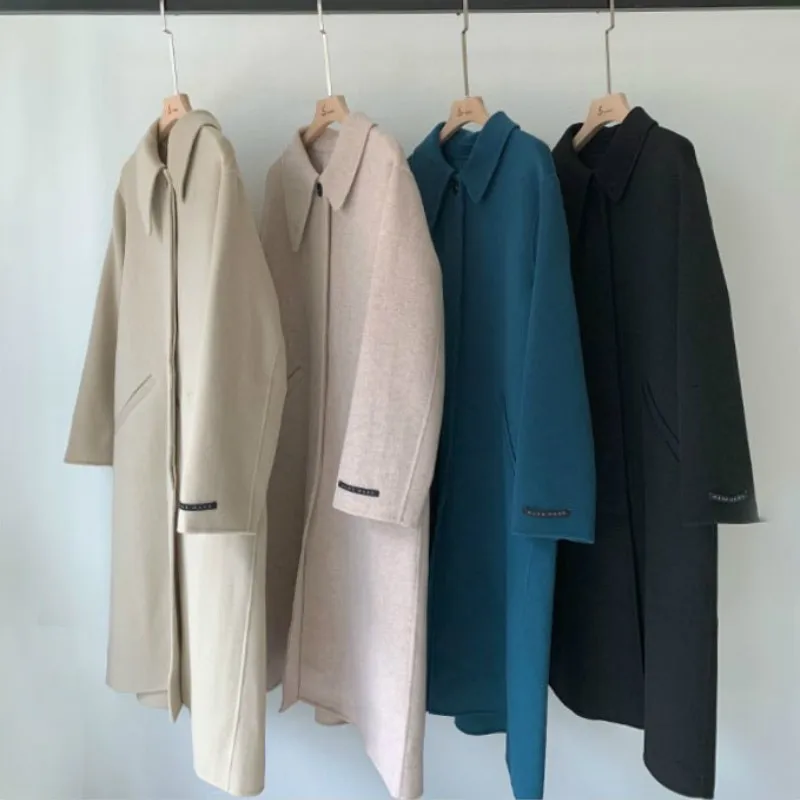 

Double Sided Woolen Overcoat Women Long Winter 2020 New Korean High End Handmade Lapel Single Breasted Long 100% Wool Coat