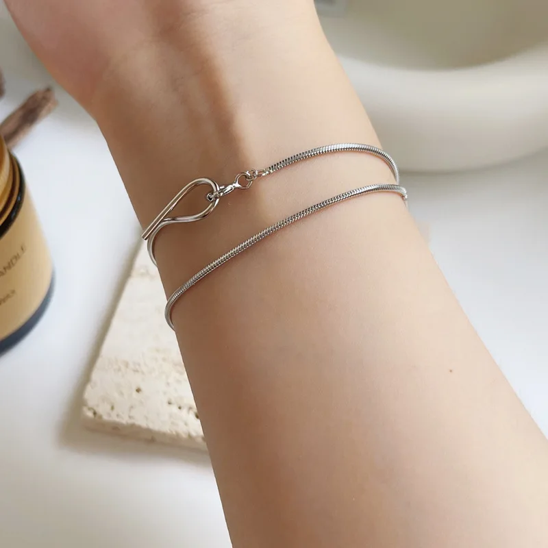 

Silvology 925 Sterling Silver Double Layer Thick Snake Chain Bracelets for Women Elegant Simple Bracelet 2021 Friendship Jewelry