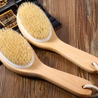 natural bristle middle long handle wooden scrub skin massage shower body bath brush round head bath brushes bathroom accessories
