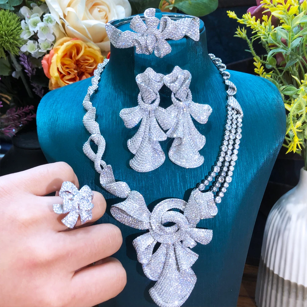 

missvikki Famous Design 4PCS Luxury Shiny Big Statement Jewelry set For Women Wedding Cubic Zircon African Dubai Bridal Jewelry