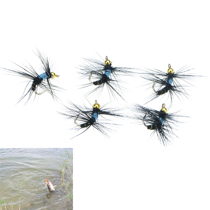 

5Pcs/lot Metal Red Tail May Fly Nymph Winged May Fly Trout Perch Fresh Water Fly Fishing Flies Wholesale