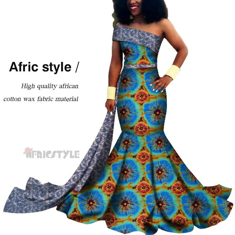 2020 African off-the-shoulder floor-length dress African dress African Print Dresses for Women Bazin Dress  WY5579