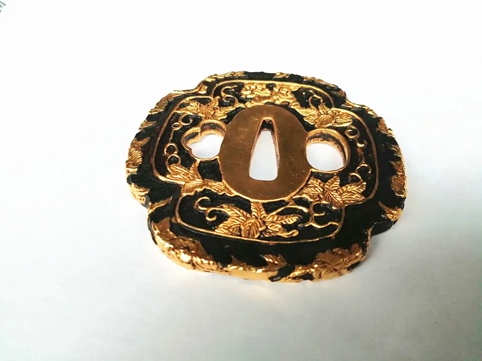 Набор латунных защитных наручников для японского меча/Тема вакидзаси с цветами