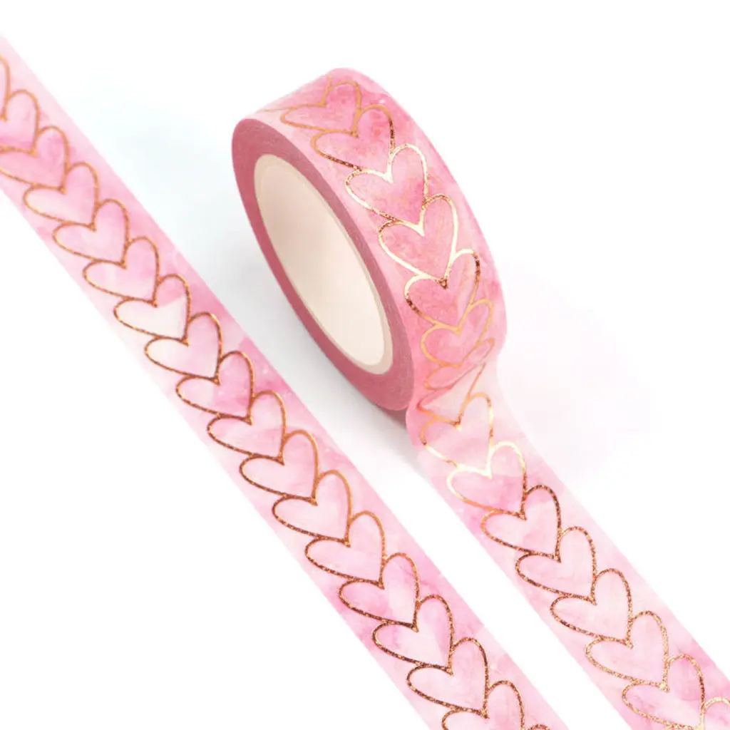 Cinta adhesiva de papel Washi con estampado en caliente, coraz&oacute;n a coraz&oacute;n, para decoraciones-0