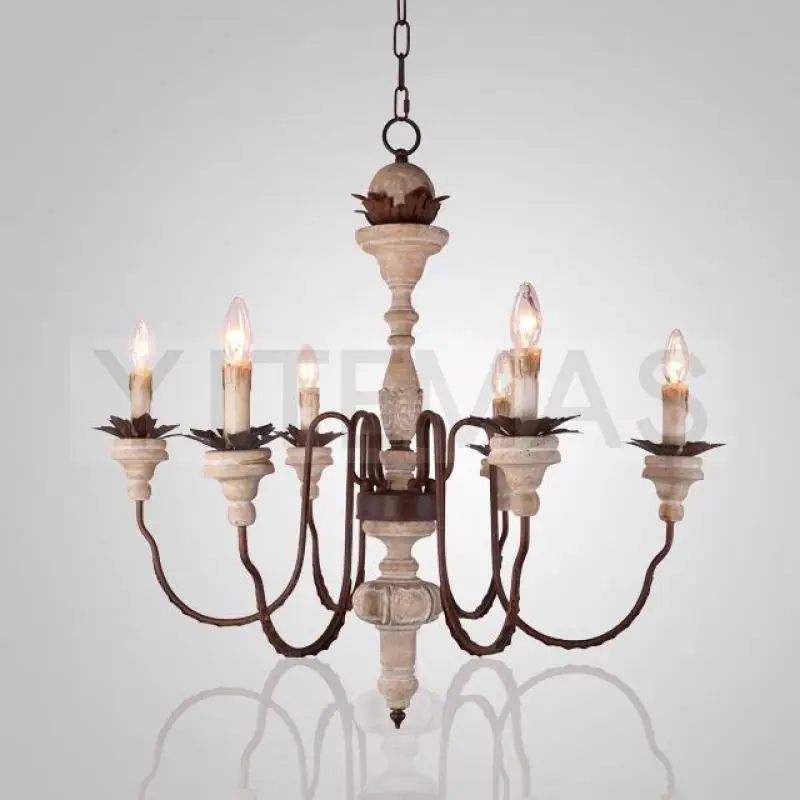 Винтажная белая деревянная люстра 8 светильник Ретро французский стиль кухонная