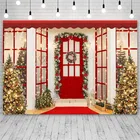 Avezano фото фон зимние задний фон с веселой рождественской елкой омелы венок Уплотнение Оборудование Red Door светильник декор Малыш фотография фон для студийной фотосъемки