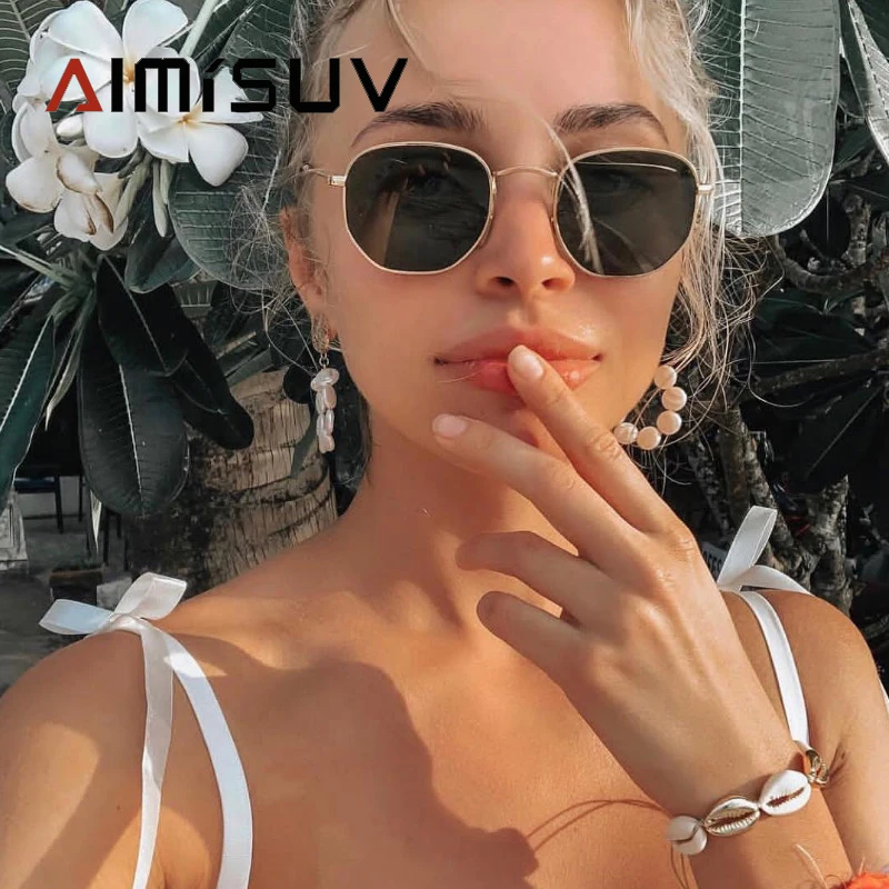 AIMISUV шестигранные солнцезащитные очки для женщин брендовые дизайнерские