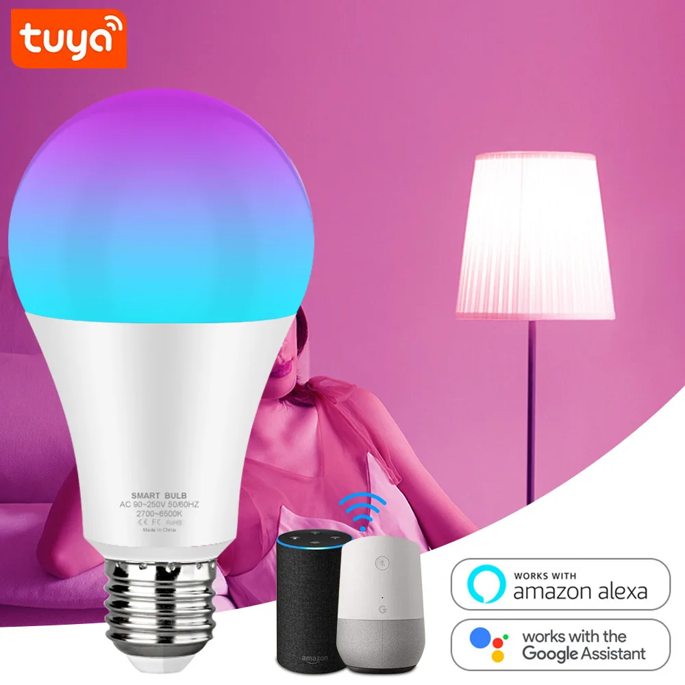 

E27 Tuya Smart Control Bulb Lamp Led RGB Light Dimmable 12W 15W RGBW Colorful Changing Bulb Led Lampada RGBW White Decor Home