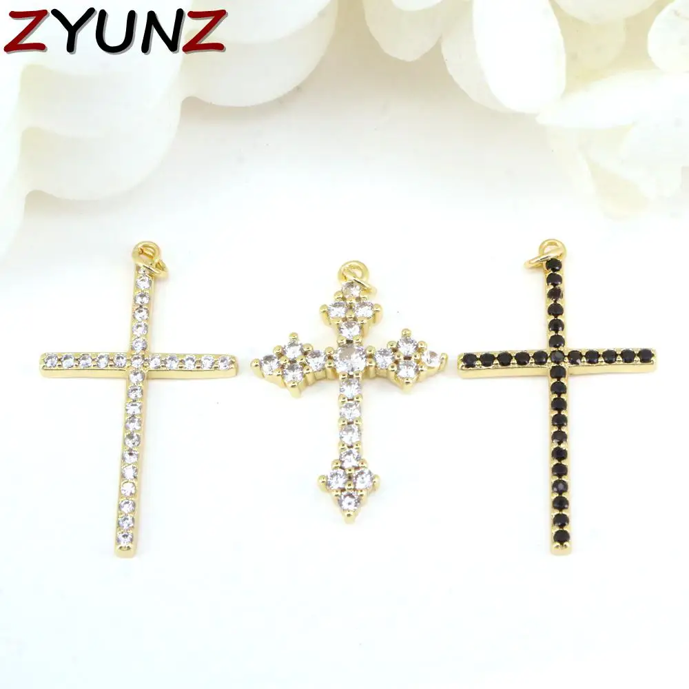 

10 шт., золото, Цвет с украшением в виде кристаллов циркония Крест шеи подвески в минималистском стиле подвеска в форме Креста меди с цирконом...