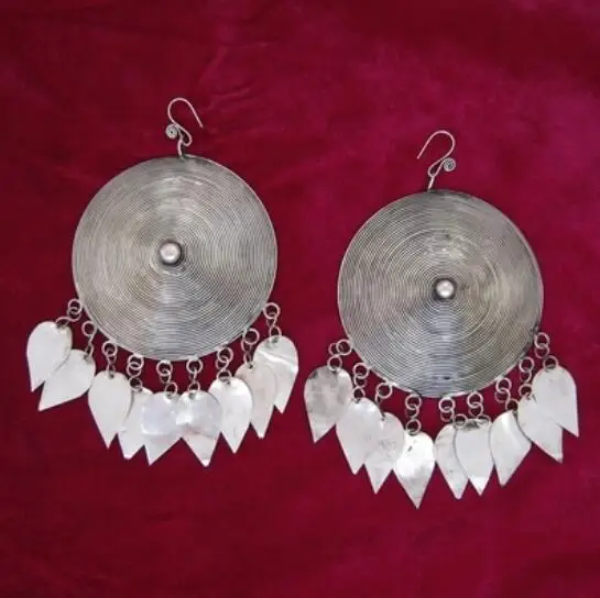 Ювелирное изделие Нефритовая серьга Miao индивидуальная ручная работа серебряные