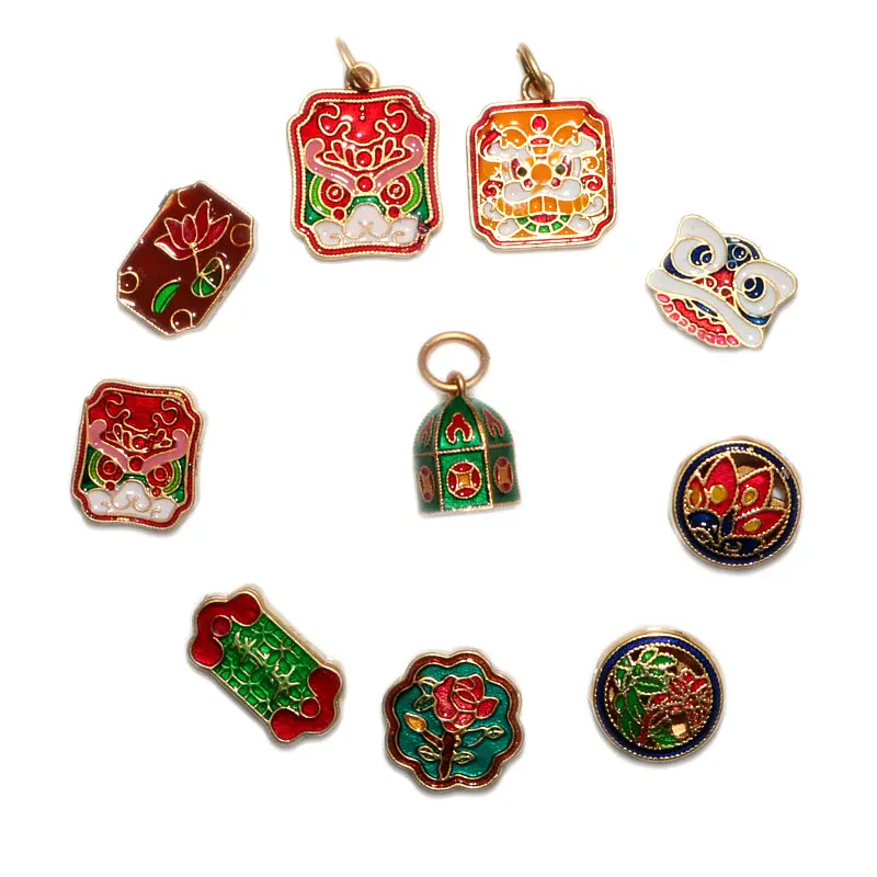 

5PCS Original Design Enamel Porcelain Colorful Craft Ruyi Lock Pendant Chinese Retro Style Unique Charm Men And Women Jewelry