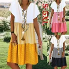 Платье женское повседневное свободного кроя в полоску, в горошек, с V-образным вырезом и коротким рукавом, y2k, повседневное, 2021