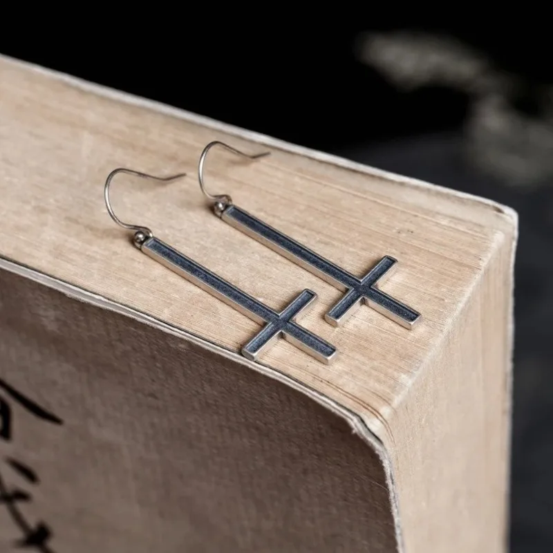 

High Quality Metal Satanic Inverted Cross Drop Earrings Devil Lucifer Satanic Amulet Jewelry