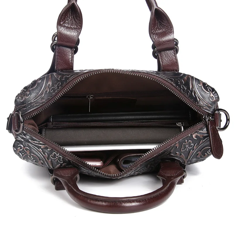 

YourSeason Womens Embossing Vintage Cow Elegant Shoulder Handbags Floral Zipper Ladies Messenger Bags 2021 Genuine Leather