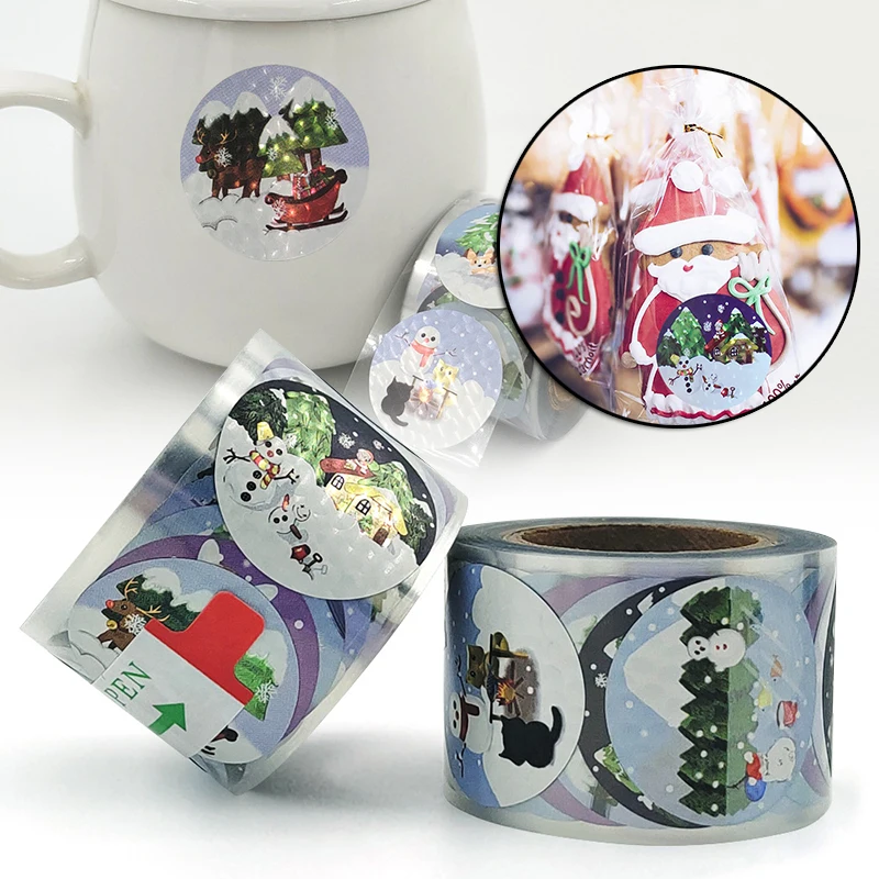 

Bronzing Merry Christmas Stickers Roll Colorful 250-Count Stickers Round Seals Stickers for Cards Gift Envelopes Box Stickers