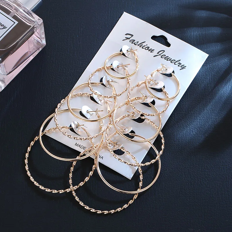 

6 Pairs/set 2021 New Fashion Round Circle Hoop Earrings Set For Women Girl Punk Style Brincos Round Earrings Party Jewelry Gift