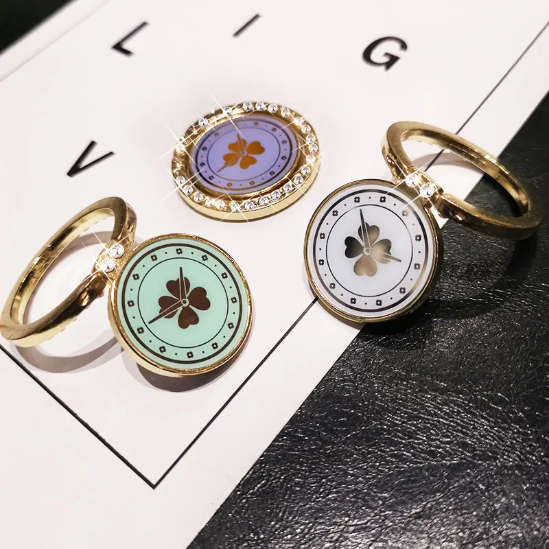 Four-leaf clover with diamonds Phone Finger Ring Holder For iPhone X 11 12 Pro Redmi Samsung Grip Rotation Cellphone Stand Mount | Мобильные