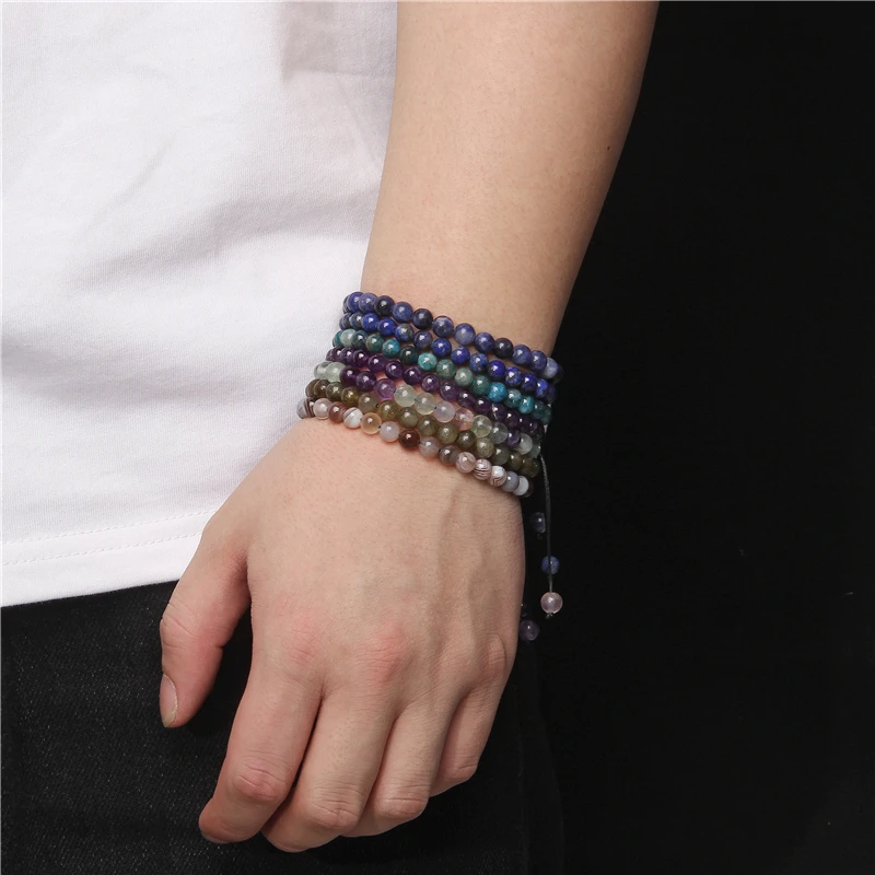

Striped Agates Natural Stone Bracelet Women Handmade 6mm Round Gem Stone Beads Braided Braided Bracelet Men Female Jewelry Gifts