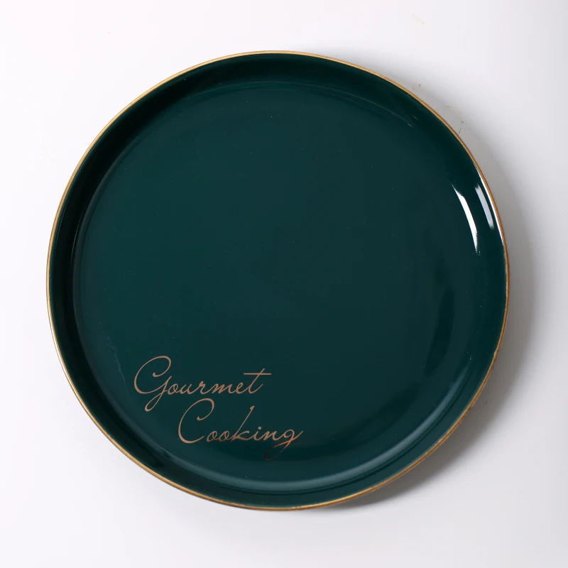 

European-Style Home Retro Green Phnom Penh 8-Inch Ceramic Disc Light Iuxury Dessert Pasta Western Dishes Creative Home Tableware