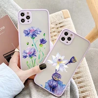 purple flower phone case for iphone 6 7 8 plus se 2020 12 11 13 pro max for iphone x xs max xr hard shockproof mint blue cover