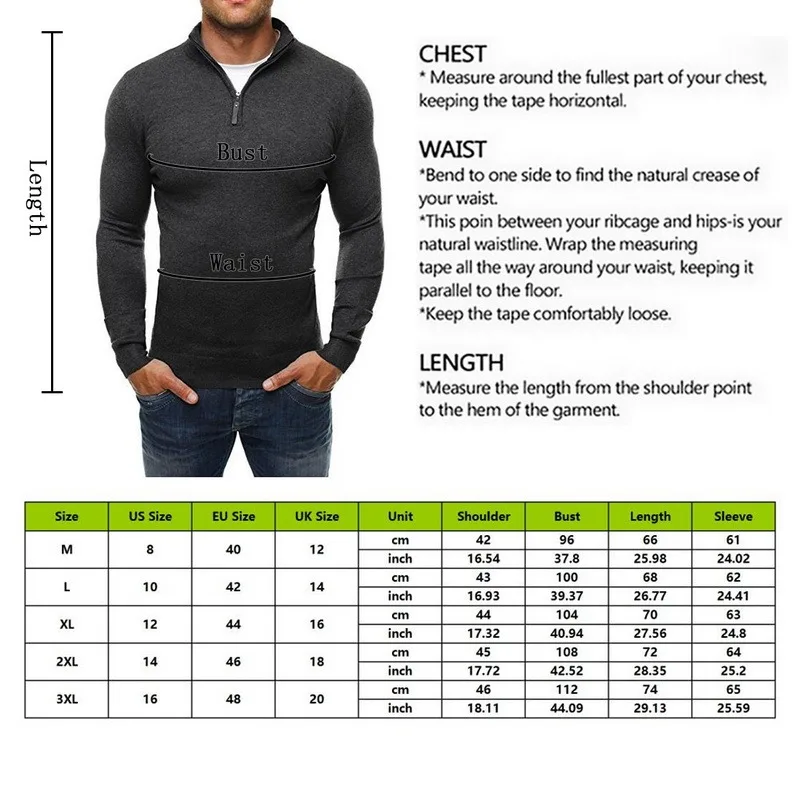 

Autumn Winter Men Sweater Solid Color Zipper Stand Collar Sweater Men Slim Knitted Jumpers Pullover Mens Sweaters homme