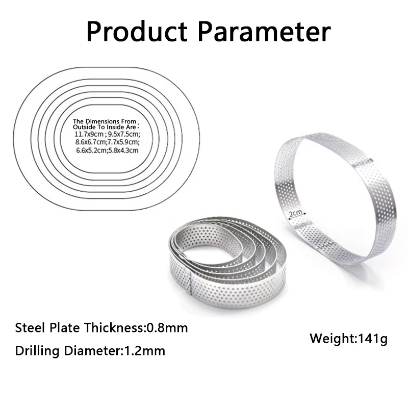 

6pcs/set Stainless Steel Tart Mold Ring Tartlet Cake Mousse Molds Circle Cutter Pie Ring Heat-Resistant Perforated