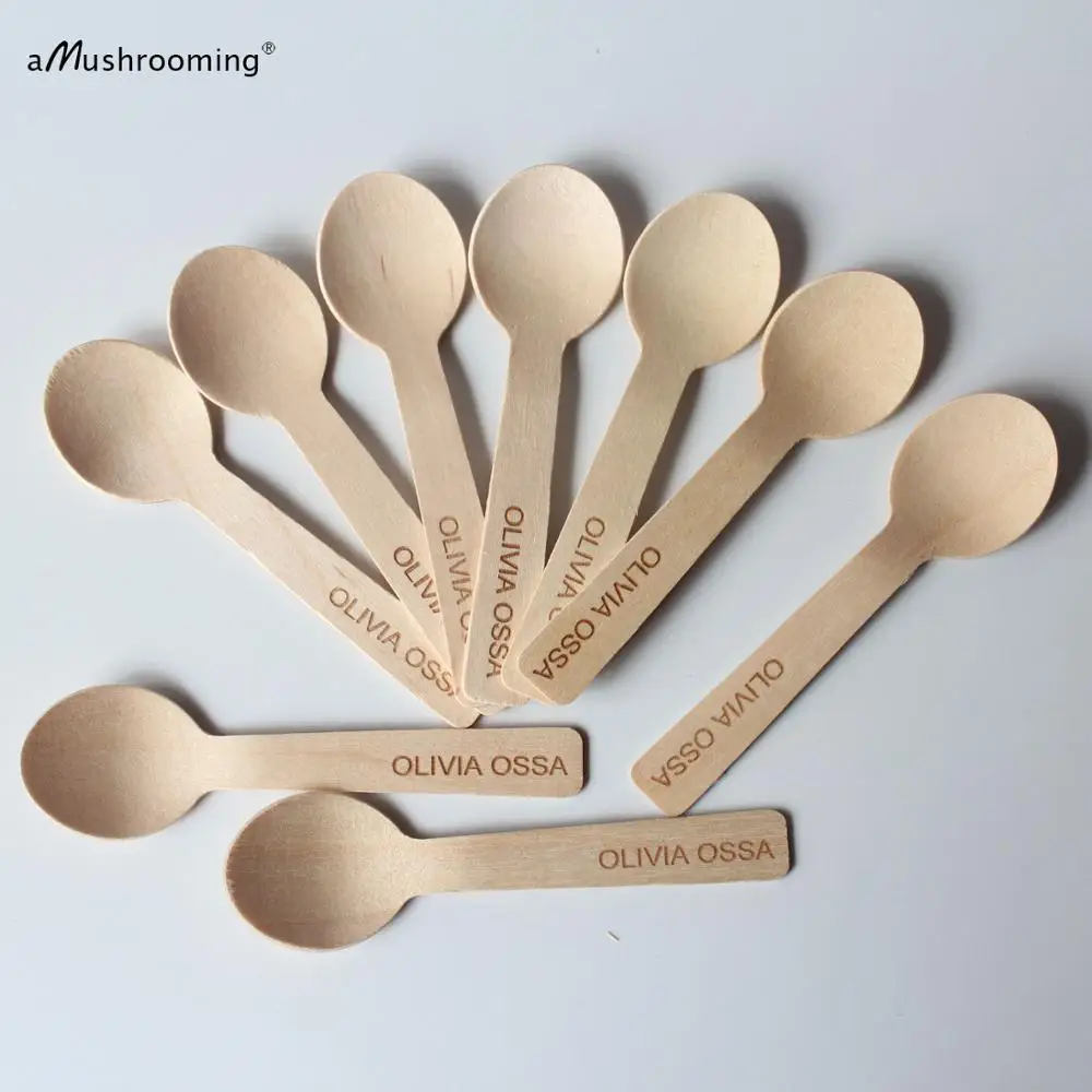 100 Мини Деревянные ложки манджар ложка гравировка/Персонализация/Настройка