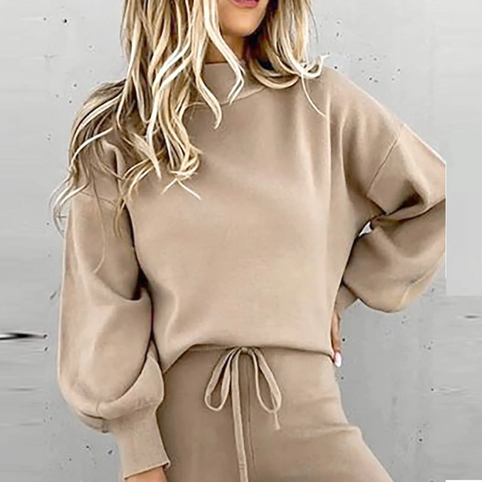

Winter Suit For Women Fashion Warm Casual Solid Shirt Round Neck Blouse Pocket Pant Suit Ladies Sportswear Street Jogging Sets