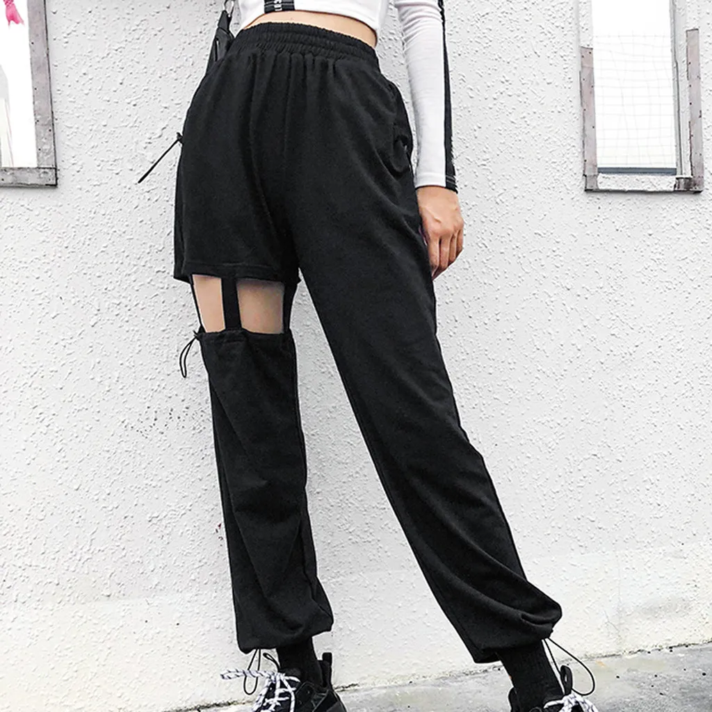 Брюки женские светоотражающие с большими карманами стильные штаны для активного