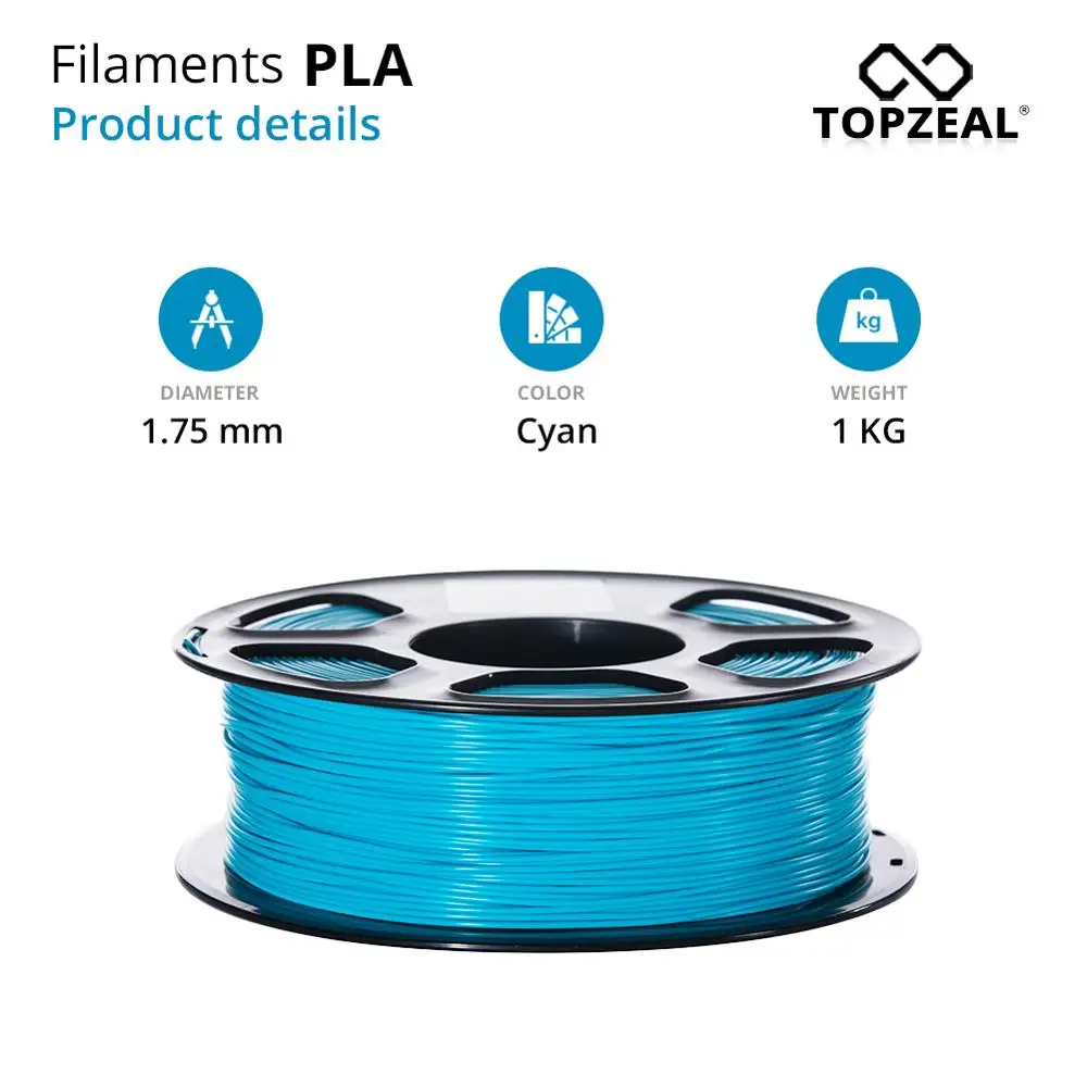 TOPZEAL Cyan цветная нить PLA 1 75 мм 1кг Пластик для 3D принтера с точностью размеров +/ 0 02